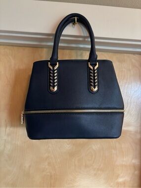 NWT La Terre Navy Vegan Leather Satchel - Gold Hardware, Convertible Crossbody
